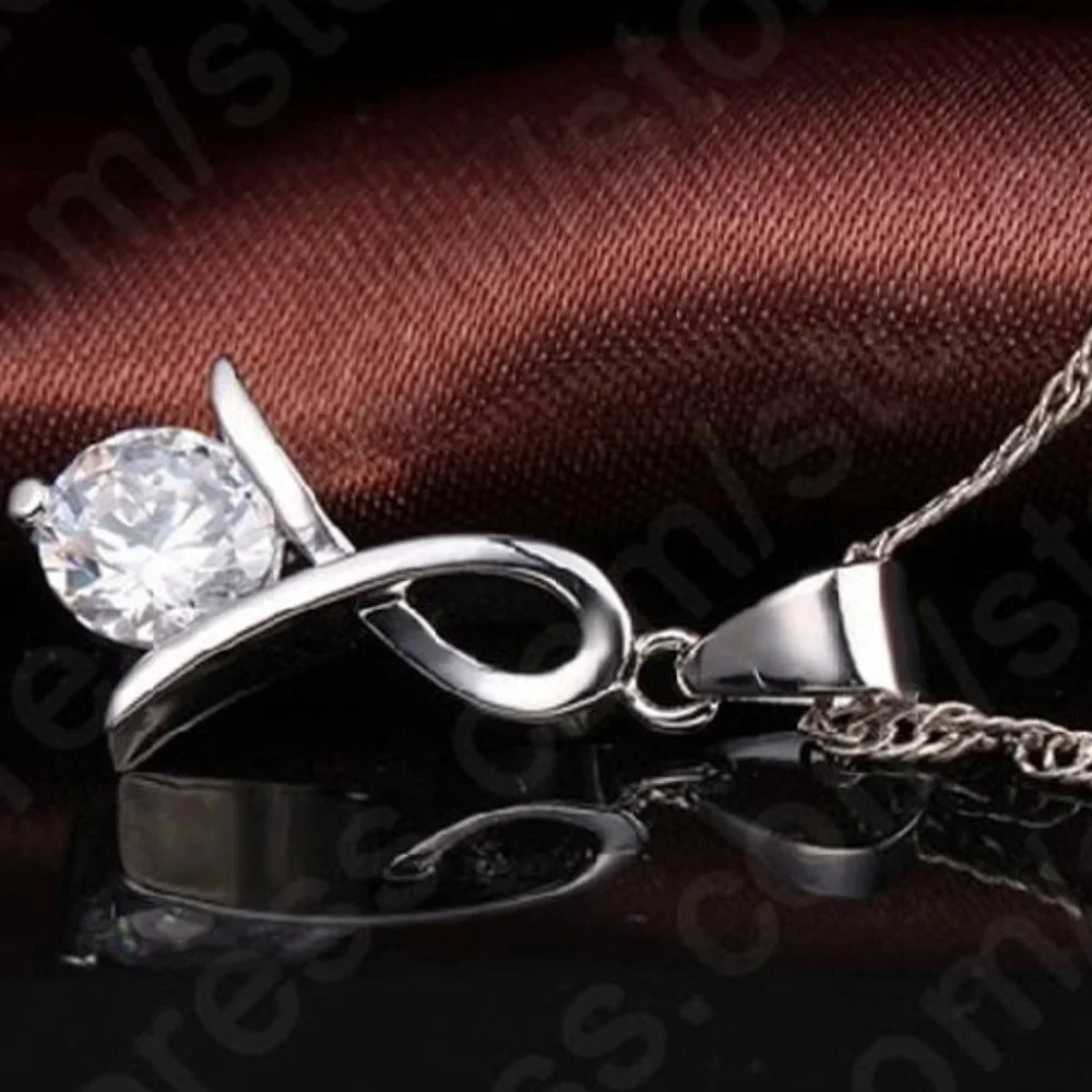 💎 Infinity 925 Sterling Silver Earrings And Necklace Set Bundle - Picture 5 of 7